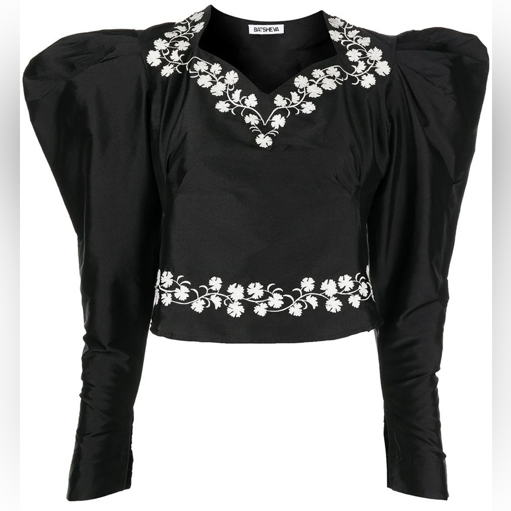 Batsheva Black Long Sleeve Puff-Sleeved Blouse in Size 6 - Picture 3 of 4